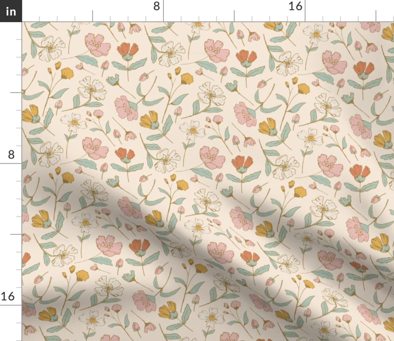 Vintage Neutral Wildflowers 70S Vintage Traditional Botanical Cottage Core Whimsical Custom Printed Fabric by Spoonflower Various Fabrics by the Yard or Fat Quarter